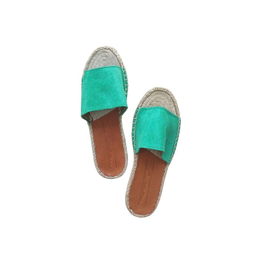 Mules en cuir ( daim ) - Vert turquoise Cousu main