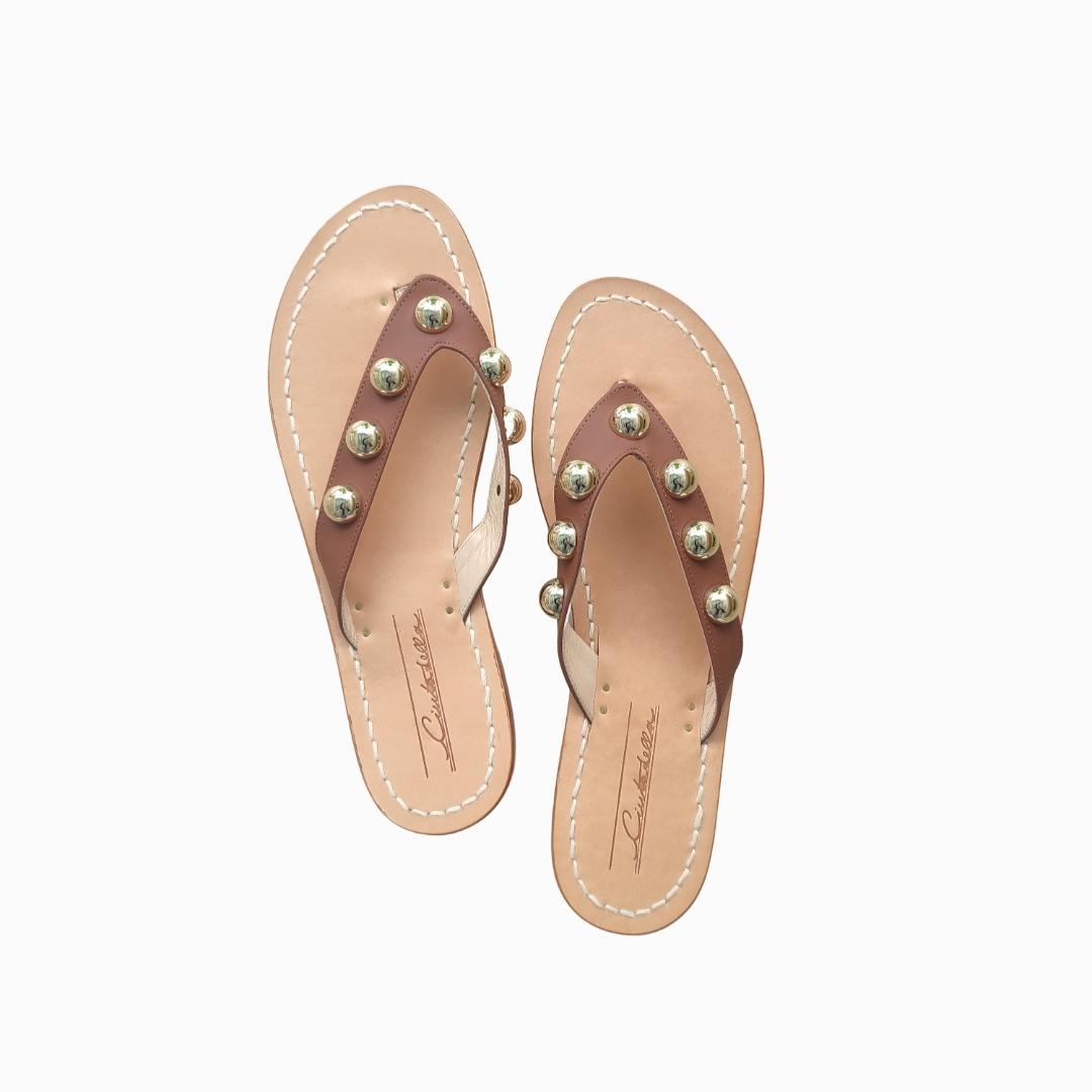 Sandales italiennes en cuir végétal & boules dorées - Venezia