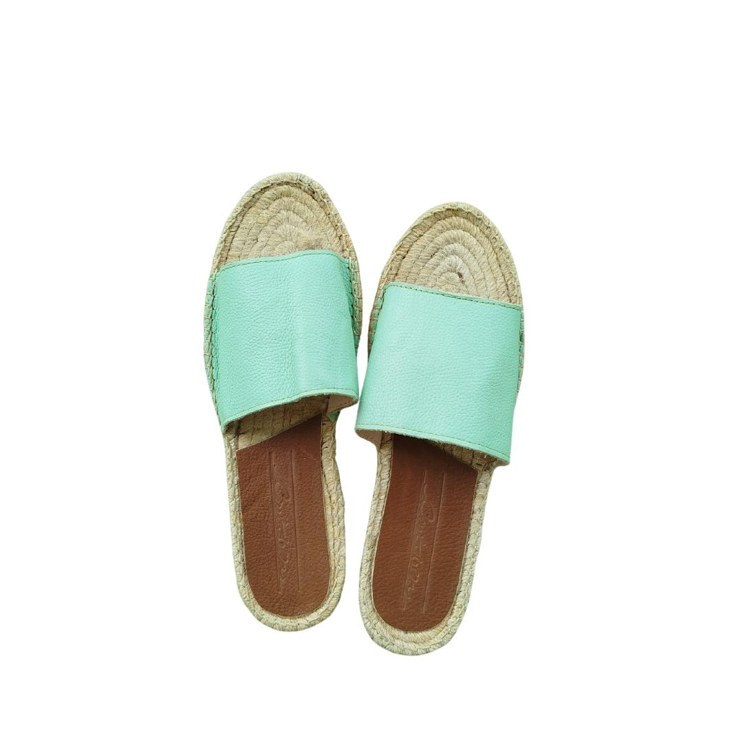 Mules en cuir cousues main - Vert Jade GRANDE TAILLE