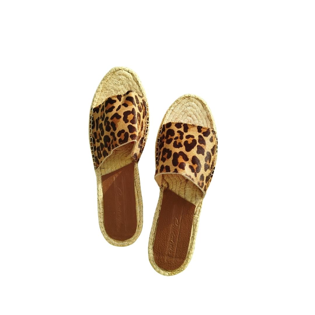 Mules en cuir cousues main - Léopard GRANDE TAILLE
