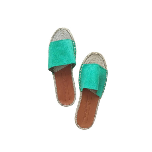 Mules en cuir ( daim ) - Vert turquoise Cousu main