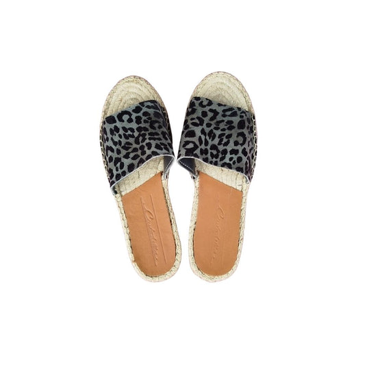 Mules en cuir ( daim ) Léopard gris & noir - Cousu main