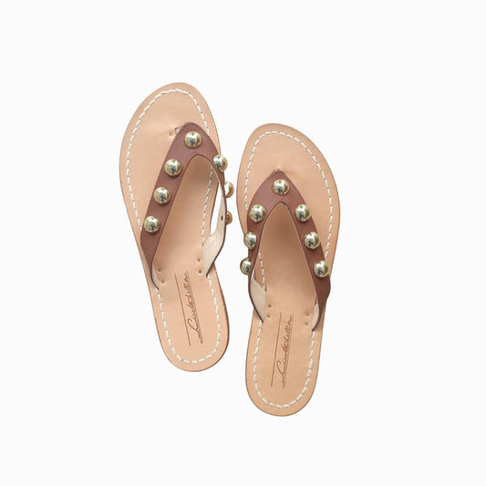Sandales italiennes en cuir végétal & boules dorées - Venezia