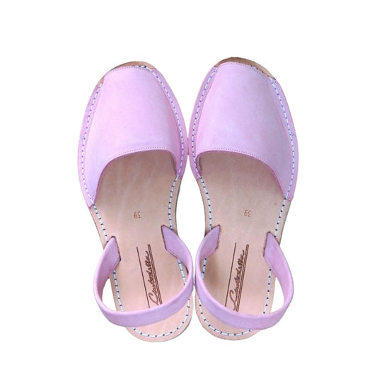 Minorquines en cuir nubuck - Rose pastel