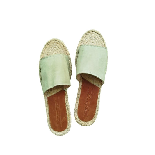 Mules en cuir cousues main - Vert lichen GRANDE TAILLE