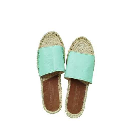 Mules en cuir cousues main - Vert Jade GRANDE TAILLE