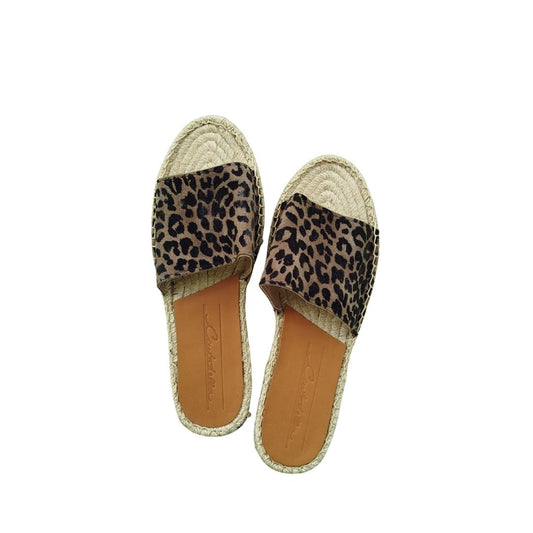 Mules en cuir ( daim ) léopard cousues main